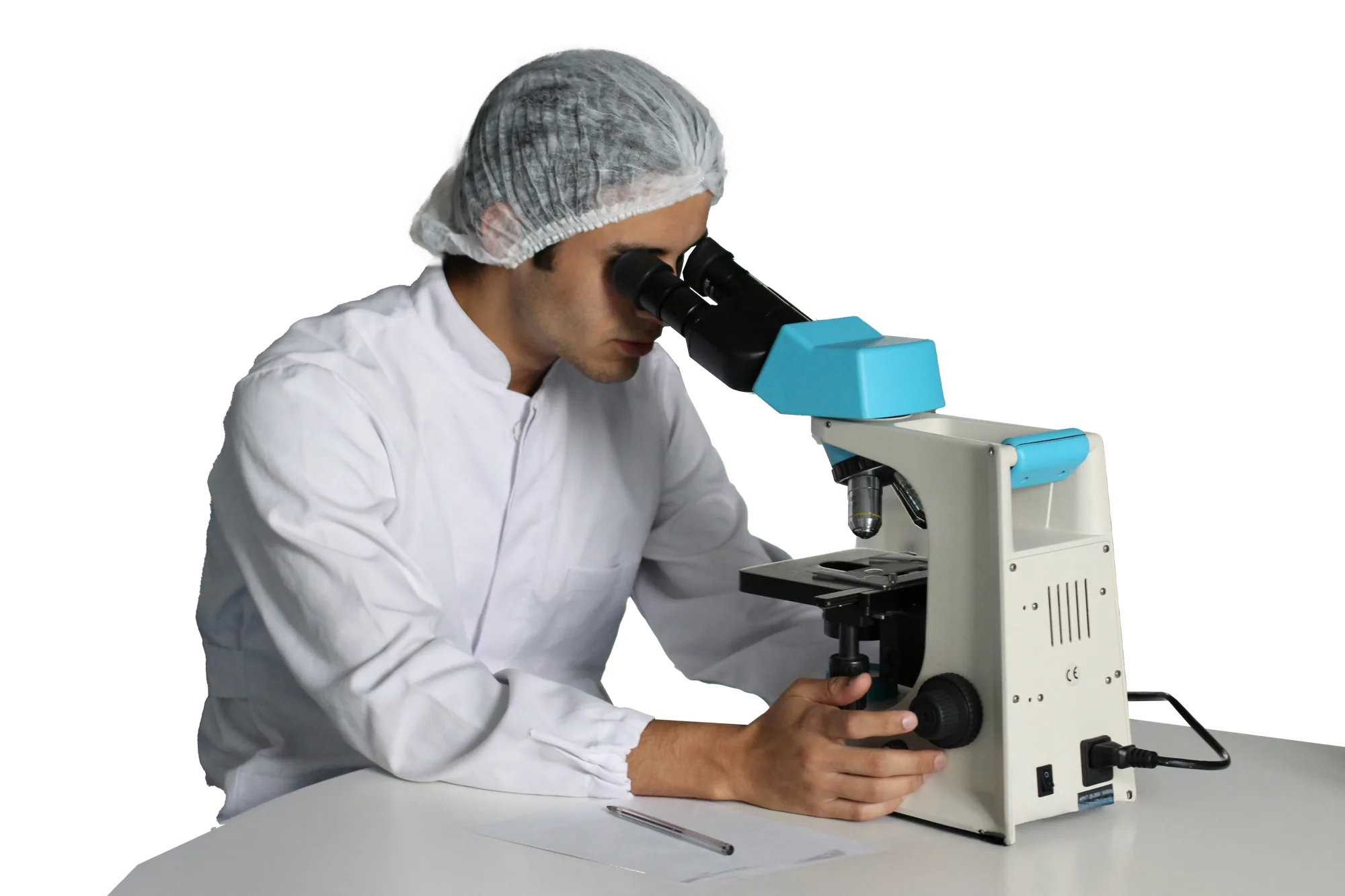 Lab technician examining a sample under a microscope